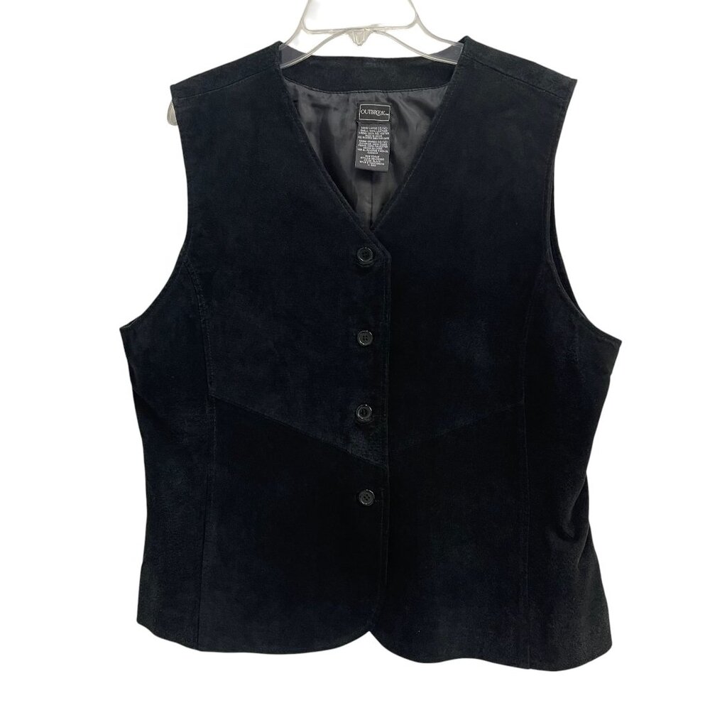 Vintage Outbrook Black Suede Leather Vest Size Large 12/14 Western Style Lined - Picture 3 of 10